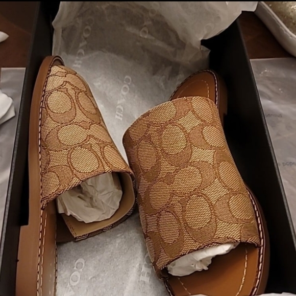 Coach Beige/Tan Hazel Sandal In Signature Jacquard NIB - Picture 3 of 6
